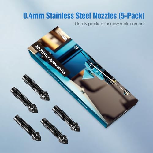 Nozzles for Elegoo Centauri Carbon (5-Pack) 0.4mm Hardened Steel Nozzle Kit Wear-Resistant & High-Temperature, 3D Printer Extruder Hotend Accessories - color: 5 Nozzles