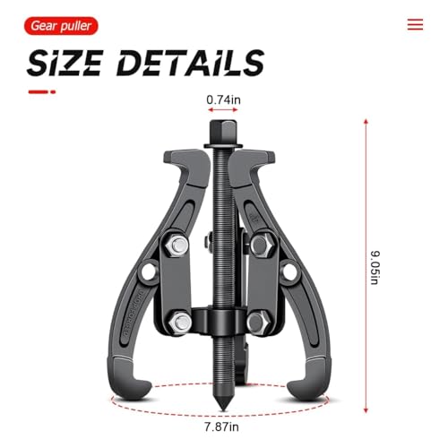 BELOMI 3 Jaw Inner Bearing Puller, Pilot Bearing Gear Puller for Auto with Reversible Jaws, Heavy Duty Gear Extractor Tool for Automotive Wheel, Pulling Kit for Motorcycle Car SUV (8 inch) - size: 8 inch