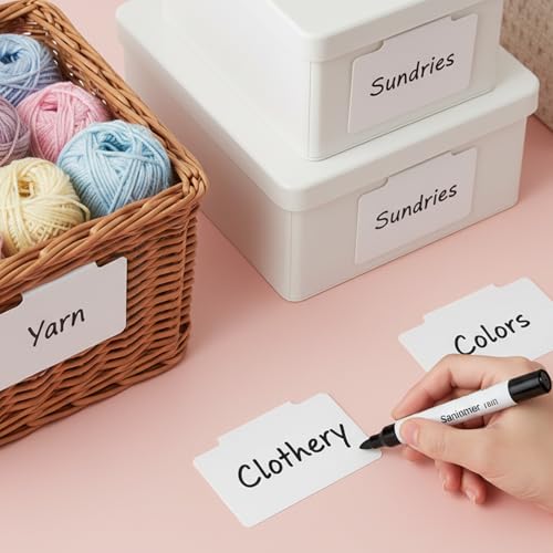 16Pcs White Clip-On Basket Labels, 3.5x2.5 Inch Removable PVC Labels with Holders for Storage Bins, Pantry & Closet Organization, Removable Label Holders