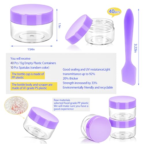 40 PCS 15g Empty Plastic Containers with Colored Lids,Small Makeup Containers,0.5oz Small Sample Pot Jars Round Travel Cosmetic Jars with Spatulas for Liquid Sample Powder Cream Lotion - color: Colored, size: 15g