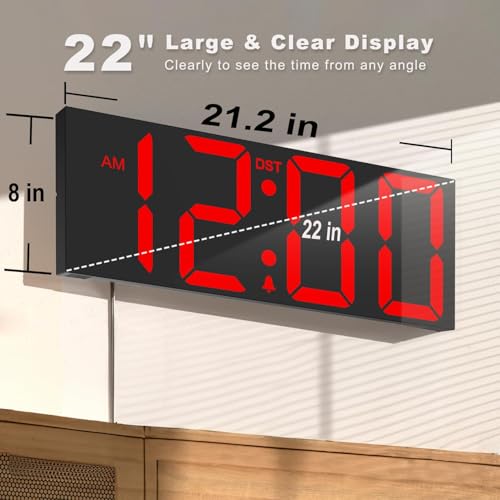 JALL 22" Large Digital Wall Clock with 7.3-inch Big LED Numbers, Wall Clock with Alarm for Classroom, Living Room, Bedroom, Digital Clock with Timer for Senior, Black Shell Red Digits - color: Black, size: 22 inches