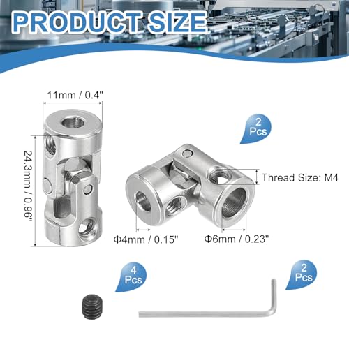 PATIKIL Rotatable Universal Steering Shaft 6mm to 4mm Inner Dia, 2 Pcs U Joint Shaft Coupling U Joints Coupler Connector Accessories with M4 Screws Spanner for Motor Model Robots - size: 6mm-4mm