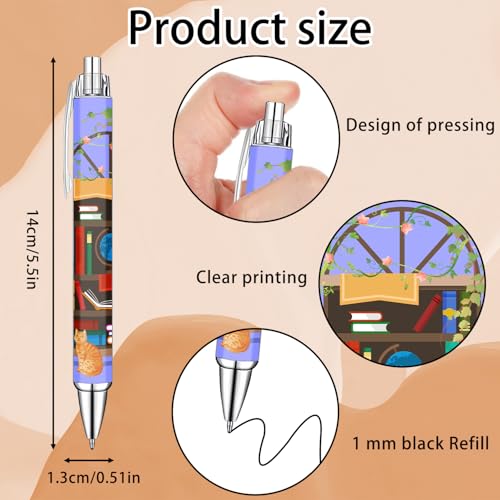 Idealmuzik Bookshelf Theme Ballpoint Pens, 10 Pack – Colorful Book & Library Design Pens with Reading and Study Icons, Smooth Writing Pens for Students, Teachers, Readers & Office Use - color: Bookshelf