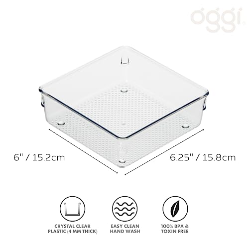 Oggi Clear Drawer Organizer - 6" X 6"- Ideal for Organizing Kitchen Drawers, Office, Desk, Silverware, Kitchen Utensils, Cosmetics and Bathrooms (Pack of 2) - size: 6" by 6" (Pack of 2)