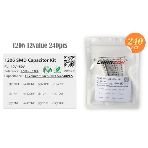 Chanzon 1206 SMD Ceramic Capacitor Assortment Kit 240pcs - 12 Values MLCC