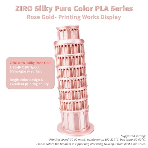 ZIRO PLA Filament 1.75mm, Shine Silk 3D Printing Material, 1KG Rose Gold - color: Silky-rose Gold