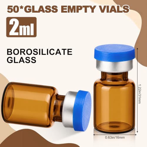 50 Pack 2ml Empty Sterile Vials Amber Injection Bottles, Blue - color: Blue