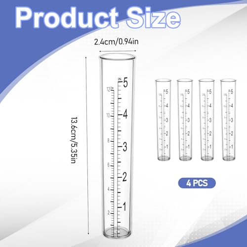4 Pcs Rain Gauge Replacement Tube, 5 Inch Plastic Rain Gauges for Yard Garden Outdoor Lawn Home