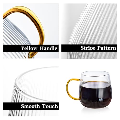 GLASKEY Borosilicate Glass Coffee Mugs Set of 2,12 oz Glass Coffee Cups with Vertical Stripes Pattern,Clear Tea Cup for Tea,Coffee,Latte,Hot and Cold Beverage,Christmas Thanksgiving Gifts - size: 12 Fluid Ounces (2 Count)