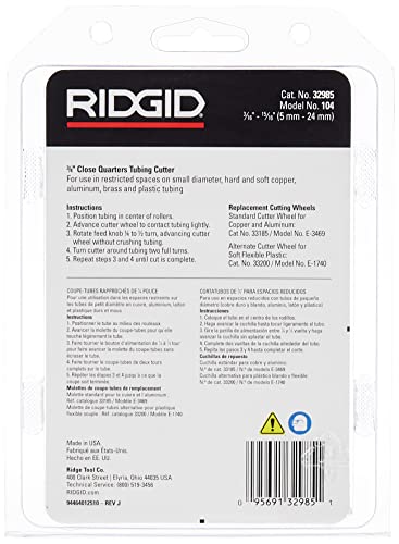RIDGID 32985 Model 104 Close Quarters Tubing Cutter, 3/16-inch to 15/16-inch Tube Cutter (Pack of 6) - size: Pack of 6