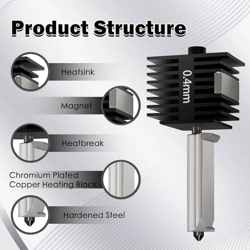 4 PCS A1 Mini/A1/A2L Hotend Kits 0.2/0.4/0.6/0.8MM Hardened Steel Nozzle