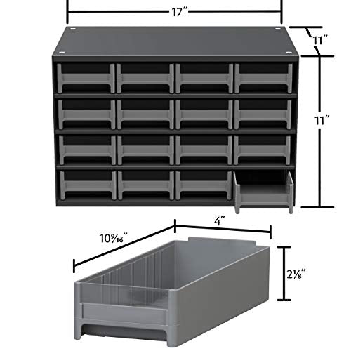 Akro-Mils Steel Garage Storage Cabinet, Small Parts Organizer Metal Cabinet for Hardware, Nails, Screws, Bolts, Nuts, and More, 17" W x 11" D x 11" H, 16-Drawer, Gray Cabinet/Blue Drawers (19416) - color: Gray Cabinet/Blue Drawers, size: 16-Drawer
