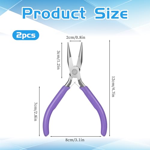 Purple Mini Needle Nose Pliers Set, 2Pcs Needle Nosepliers for Jewelry Making, Jewelry Chain Nose Plier, Small Craft Plier with Smooth Jaw and Comfort Grip Handle for Wire Bending Object Graspi - color: Purple
