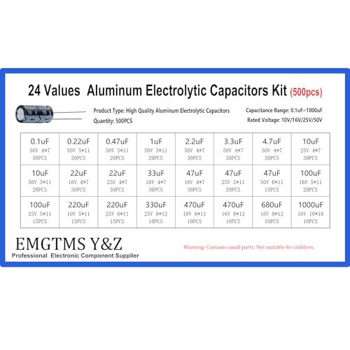 500pcs 24-Value Aluminum Electrolytic Capacitors Assortment Kit