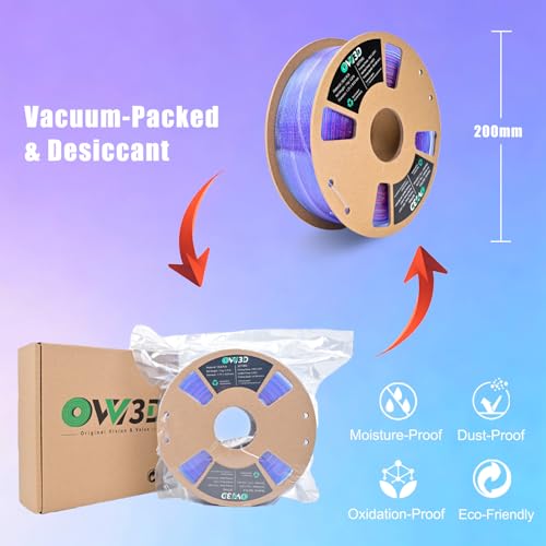 OVV3D Clear PLA Filament 1.75mm, 3D Printer Filament Translucent PLA, 1kg Spool, Transparent Filament Blue Purple Gradient Color Change Low Warping & No-Bubbles, +/- 0.02 mm, Fit Most 3D Printers - color: Translucent Galaxy