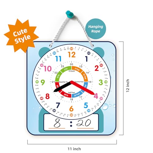 ANCOMEDO 2 Pack Magnetic Writable Dry Erase Teaching Clock, Large 12" Teaching Demonstration Clock for Kids Learning Time with Cute Style for Home School Classroom Supplies(12" x 11") - style: Cute-2pack