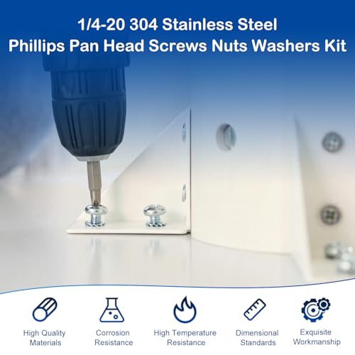 15 Sets 1/4-20 x 1/2" Pan Head Machine Screws Nuts Washers Assortment Kit - size: 1/4-20 x 1/2"