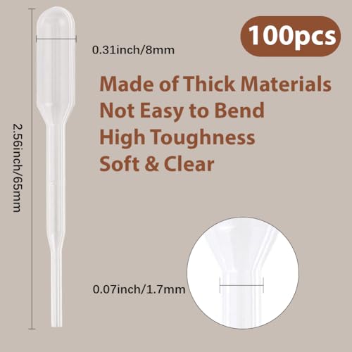 100Pcs Mini Plastic Droppers Eye Dropper Tool Small 0.2ML Refillable Clear Long Essential Oil Laboratory Pipettes Containers for Essential Oils Liquids Resin Crafts Activities Accessories - size: 0.2ml