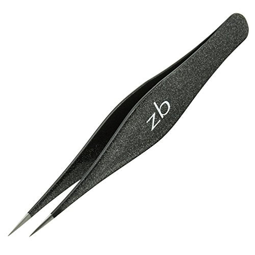 Ingrown Hair Tweezers by Zizzili Basics - Surgical Grade Stainless Steel Fine Pointed Tweezers - Precision Aligned Tips for Splinter, Eyebrow & Facial Hair Removal - with Bonus Tip Guard & Carry Pouch - color: Black