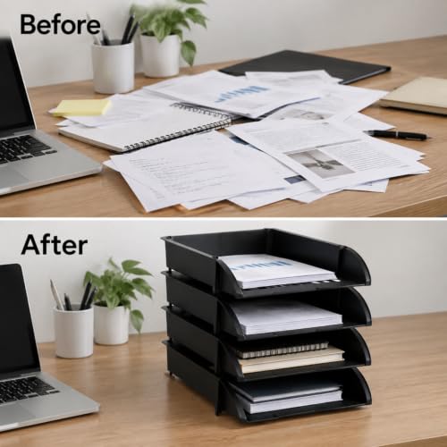 Fainne 8 Pcs Stackable Paper Trays Organizer Letter Tray for Desk, Black - color: Black