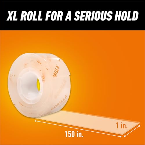 GORILLA Invisible Hold Mounting Tape, 1" x 150", Clear, 4-Pack - size: 4 - Pack
