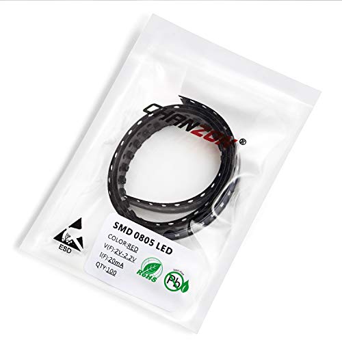 CHANZON 100 pcs SMD 0805 (2mm x 1.2mm) Red LED Diode Lights (DC 2V 20mA) - color: B) Red (100pcs)