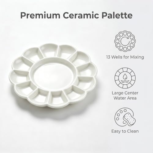 8 Inch 13-Well White Porcelain Watercolor Paint Mixing Palette