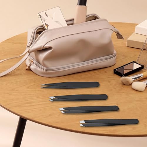 DTDNZKN 4 PCS Stainless Steel Tweezers Set Black - color: Black