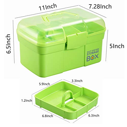 Kinsorcai 11'' Plastic Storage Box with Removable Tray, Multipurpose Organizer and Storage Case for Art Craft and Cosmetic (Green) - color: Green