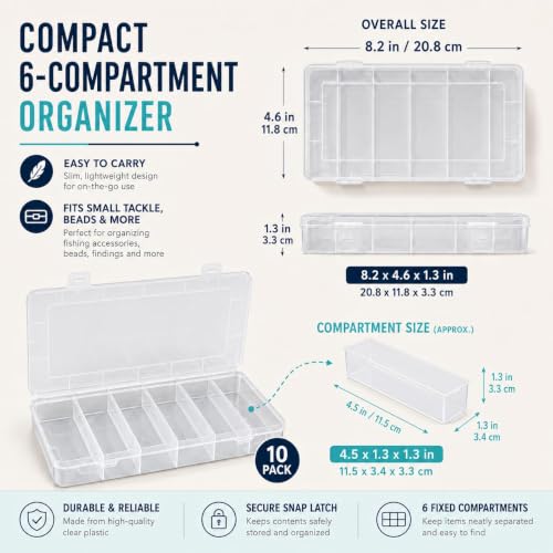 10 Pcs Small Tackle Box, Clear Tackle Box Organizer, 8.2 x 4.6 x 1.3 in Transparent Plastic Storage Cases for Fishing Gear, Beads, Screws and Crafts