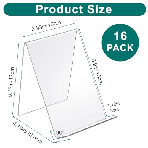 16 PCS Acrylic Book Stands for Display, 6 x 4 Inch Clear Book Stand Holder Easel for Pictures, Tablets, Notebooks, Music Sheets, Artworks and CDs