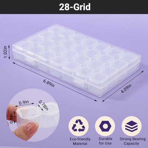 Cosics Rhinestone Storage Organizer Box, 28 Grid Clear Plastic False Nail Art Accessories Tool Case, Display Holder Empty Container with Separate Lids for Jewelry Diamond Charms Bead Glitter - color: Clear, size: 28 Grids-2PCS