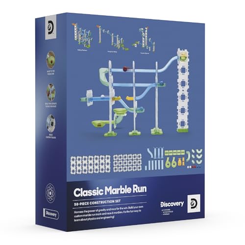 Discovery Marble Run Race Track – 58-Piece Marble Maze Construction Set| 6 Marbles| STEM Learning Activity| Sensory Toy Building Kit| Educational Physics & Engineering Toy for Kids Ages 6+