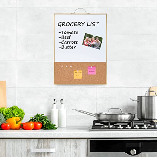 TSJ OFFICE Small Combination Board - 16" X 12" Portable Aluminum Gold Framed Magnetic Dry Erase Board for Wall, Small Bulletin Cork Board with Holder for Office, Home and School - color: Gold - 1/3 Corkboard - Vertical, size: 12"W x 16"H