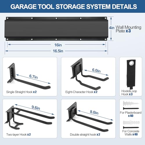 Garage Tool Organizer Wall Mount 49.5", 520lbs Heavy Duty Rack - size: 49.5''-14Pack