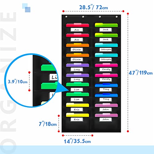 Vantasii Nylon Storage Pocket Chart with 20 Name Tag Pockets, Hanging Wall File Organizer, 4 Hooks and 20 Blank Cards, Organize Your Assignments, Files, Scrapbooks, Paper (28.5”x 47”) … - color: Nylon Pockets, size: 20 Pockets(28.5”x 47”)
