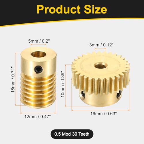 uxcell Worm Gear Set Right Rotation 30T 0.5 Module 1:30 Reduction Rate - size: Gear-3mm, Rod-5mm Bore, style: 0.5M-30T