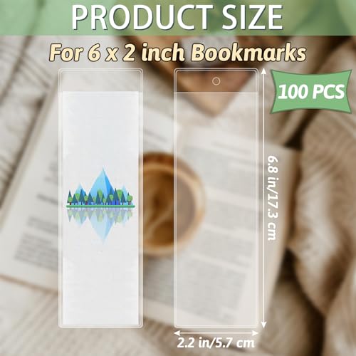 DSYIL 100 Clear Bookmark Sleeves for 6 x 2 Inch Bookmarks - Plastic Bookmark Holders for DIY Clear Bookmarks Craft Storage and Protection