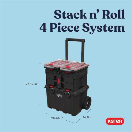 Keter Stack N Rolling Tool Box Modular Storage System 4 Piece - color: Black/Red, size: 4PC System