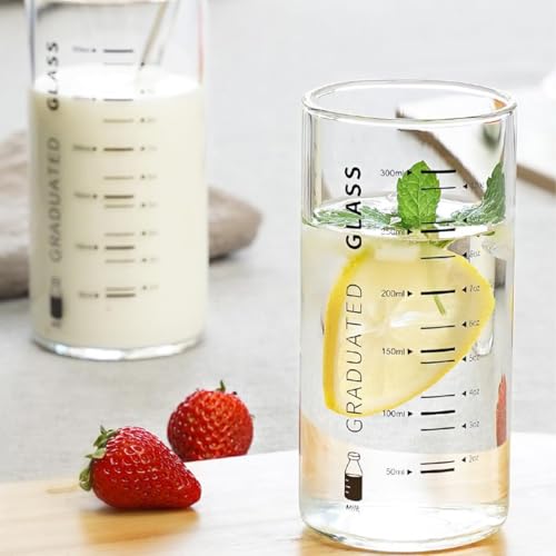 Cup With Measurements for Drinking,10 OZ Drinking Glass With Measurements for Milk,Juice,Milkshake, Vegetable, Coffee, Ice Cream,for Elderly, Beginners, Weight Loss