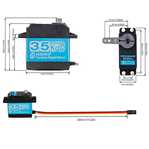ZOSKAY 35kg high Torque Coreless Motor servo Metal Gear Digital and Stainless Steel Gear servo arduino servo for Robotic DIY,RC car (Blue/35KG 180 Degree) - color: Blue/35kg 180 Degree