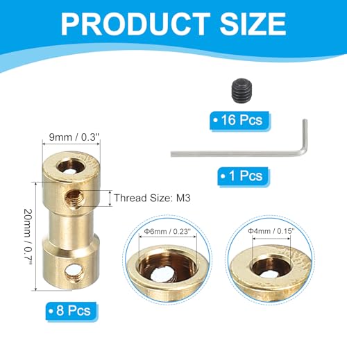 PATIKIL Brass Shaft Coupling Joint 4mm to 6mm, 8 Pcs Motor Shaft Coupler Extension Connector Rigid Sleeve Adapter Transmission Joint with Screws for RC Car Tires Shaft Motor - size: 4mm to 6mm