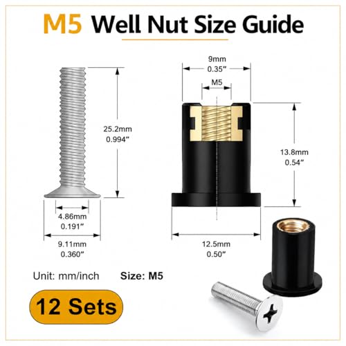 12PCS M5 Neoprene Well Nuts Kit with Stainless Steel Screws - size: M5×12Pcs