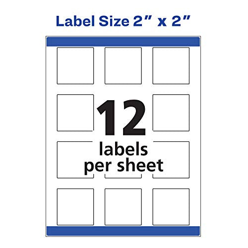 Avery Printable Blank Square Labels, 2" x 2", Matte White, 120 Customizable Labels (22816) - color: Matte White, size: 2" x 2", style: 120 Labels