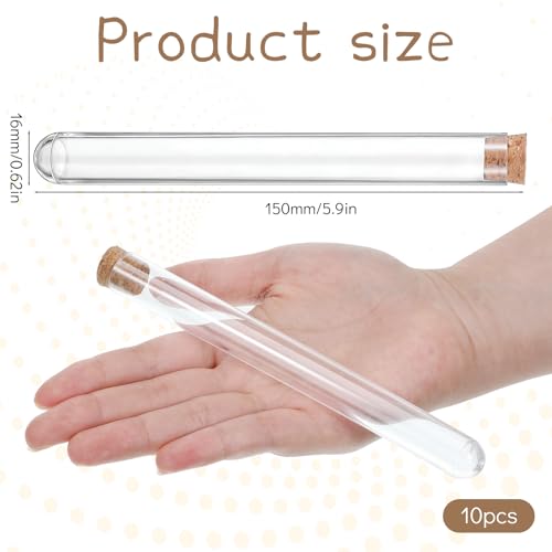 10 Piece Clear Test Tubes with Cork Stoppers 16x150mm(15ml) Round Bottom Test Tube Containers Transparent Plastic Vials with Seal Cap for Jewelry Seed Beads Liquid Storage