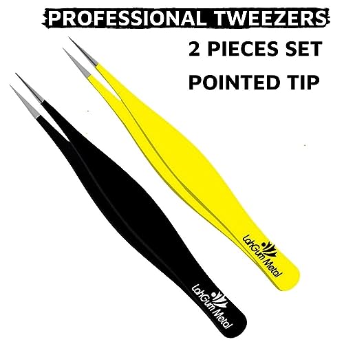 Super Sharp Pointed Tweezers Precision Fine Point Tip Ingrown Hair Removal Kit - Extra Thin Stainless Facial Hair Remover for Face