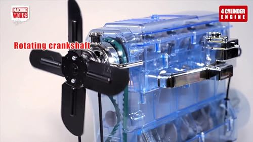 Machine Works Build Your Own Visible Model Engine Toys - Replica Model Building Kit 100+ Pieces- Features Working Sounds and Illuminiation, Internal Combustion Mechanics, Physics, STEM (4-Cylinder) - style: 4-Cylinder