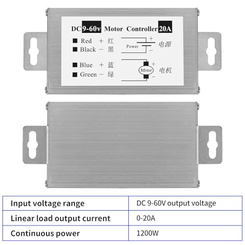 PWM DC Motor Speed Controller 9V-60V, 20A Brush Motor Driver Controls Module 12V 24V 36V 48V 60V, DC Speed Regulator Pulse Width Motor Driver 1200W PWM Monitor Dimmer Governor with Switch Knob