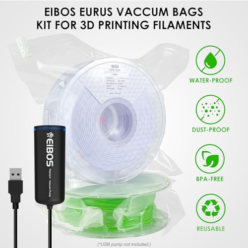 【EIBOS Official】 3D Printer Filament Vacuum Bags for Eurus, Storage Sealed Bags, Vacuum Bags for 3D Printer Filament, Keep Spools Drying and Cleaning (10 Bags ONLY)