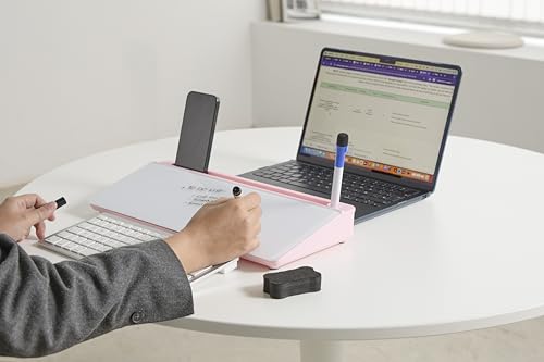 GAROOD Desktop Dry Erase Board with Storage (Pink Base) Desk White Board Desk Board Glass Desktop White Board with Stand Home Office Organizer Phone Holder 15.8X7X2 inches - color: Pink Base + Whiteboard